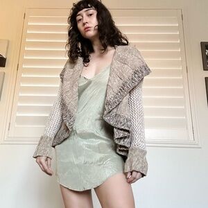 beige knit draped waterfall open sweater